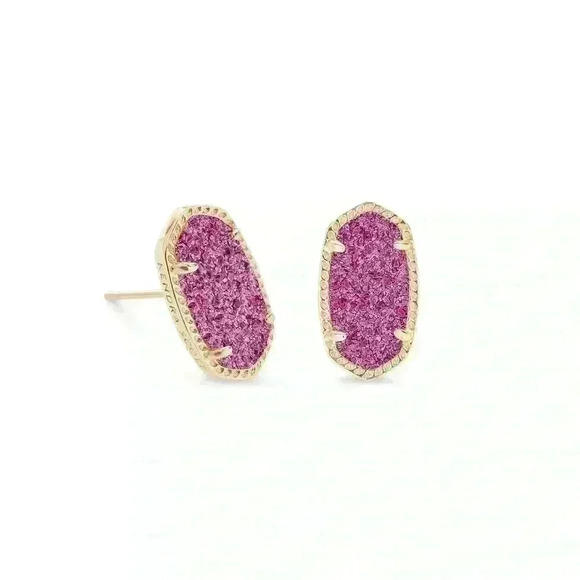Ellie Earring Gold Fushia Pink Drusy - Picture 1 of 3